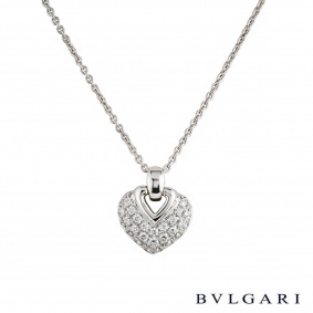 Bvlgari 18k White Gold Diamond Set Doppio Cuore Heart Pendant 1.21ct